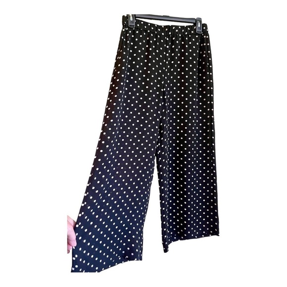 THEORY, WIDE LEG, CROP PANTS. FLUID PULL ON, BLACK & WHITE POLKA DOT. SIZE S - Picture 4 of 7